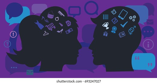 Vector Illustration Of Male And Female Heads For Gender Equality And Team Work Concepts