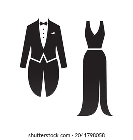 Vector Illustration Of Male And Female Suit And Formal Dress Icons Isolated On White Background.