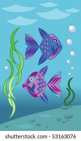 Vector illustration of male and female tropical fish