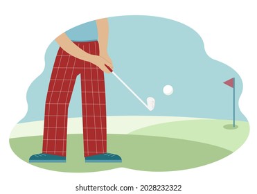 Vector illustration of a male golfer while hitting the ball