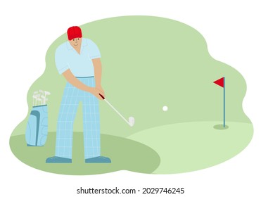 Vector illustration of a male golfer while hitting the ball