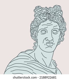 Vector illustration of male greek statue isolated on light background.