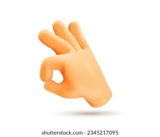 Vector illustration of male hand gesture sign ok with finger on white color background. 3d mesh style emoji design of yellow man hand for web, banner, poster, print