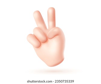 Vector illustration of male hand gesture sign v on white color background. 3d mesh style emoji design of man white skin hand for web, banner, poster, print. 