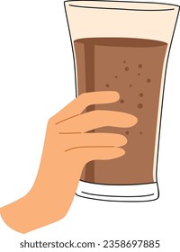 Vector illustration of male hand holding a glass with black beer. Isolated icon on white background