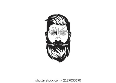 vector illustration of male head icon logo with stylish hair, perfect for barbershop logos or stickers