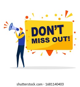 
Vector Illustration of Male holding megaphone with don't miss out speech bubble.