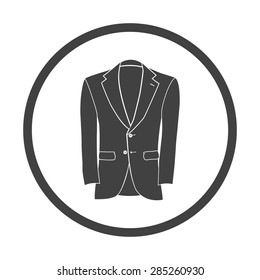 Vector illustration of male jacket icon. Black isolated on white background. Circle.