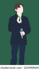 Vector Illustration Of Male Kpop Idol Greeting Fans On Stage.