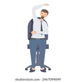 Vector illustration of a male office worker stretching while sitting in a chair