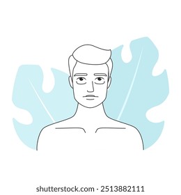 Vector illustration of a male portrait with healthy skin and a light blue background.