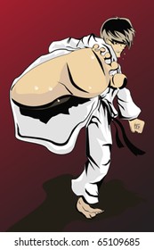 A vector illustration of a male practicing karate