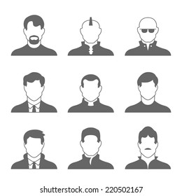 Vector illustration of male profile icon set.