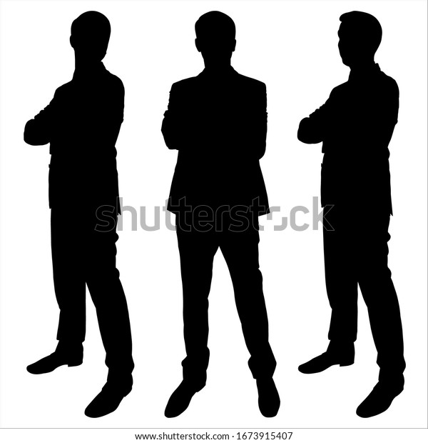 ビジネススーツの男性のシルエットが横向きに立つベクターイラスト 人はまっすぐ立ち 両手を胸に当て 真っすぐ前を見 横を見る 黒い影 のベクター画像素材 ロイヤリティフリー