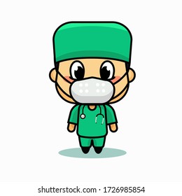 Vector Illustration of male surgeon doctor wearing medical mask with stethoscope