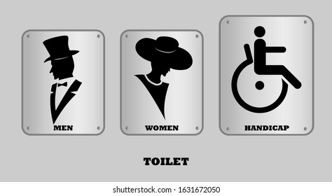 Vector illustration of a male toilet label. Women and disabled