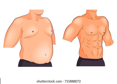 vector illustration of a male torso before and after weight loss and sports
