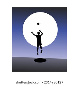 Vector illustration of male volleyball player, icon design.