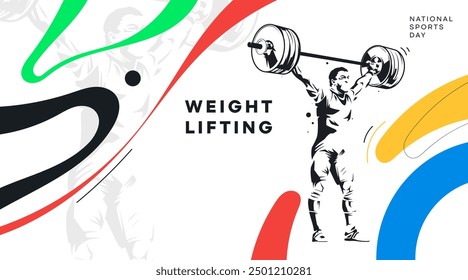 Vector illustration of a male weightlifter with a fitness sports background. bodybuilder fitness sports. GYM Athlete