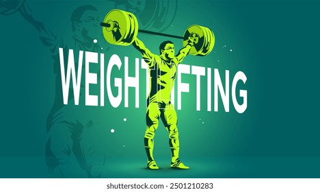 Vector illustration of a male weightlifter with a fitness sports background. bodybuilder fitness sports. GYM Athlete