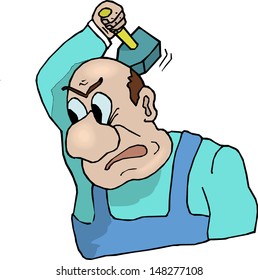 vector illustration of a male worker with hammer