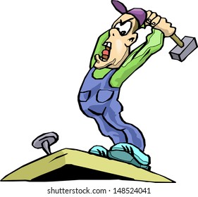 vector illustration of a male worker with hammer