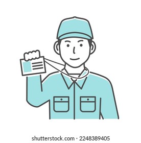 Vector illustration of a male worker visiting a house (showing an ID card)