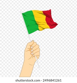 Vector illustration of Mali flag in hand on transparent background