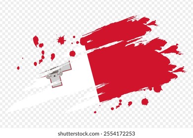 Vector illustration of Malta flag in brush stroke effect on transparent background