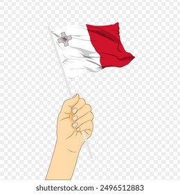 Vector illustration of Malta flag in hand on transparent background