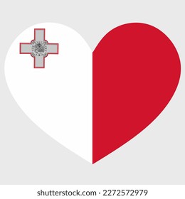 Vector illustration of the Malta flag with a heart shaped isolated on plain background.