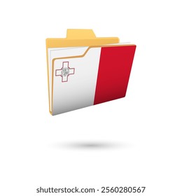 Vector illustration of Malta flag isolated in file folder on white background.