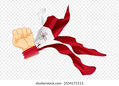 Vector illustration of Malta flag wrapped on fist hand on transparent background