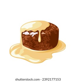 Vector illustration, malva pudding with cream, isolated on white background.