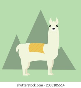 vector illustration of a mammalian animal llama on the background of mountains