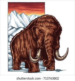 vector illustration of mammoth standing on ice age