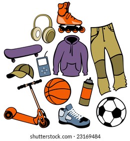 Vector illustration of man accessories set related to urban life style.
