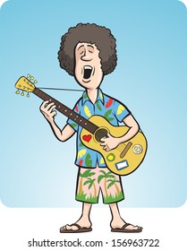 Vector illustration of man with acoustic guitar singing. Easy-edit layered vector EPS10 file scalable to any size without quality loss. High resolution raster JPG file is included.