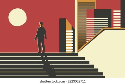 Vector illustration of a man alone in retro colors.
