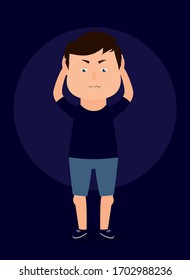 Vector illustration. Man with an angry expression, expresses negative emotions.