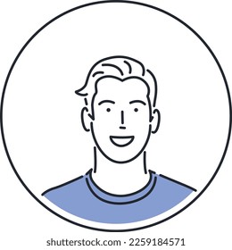 Ilustración vectorial de un avatar masculino, estilo de líneas, moderno y lindo, con expresión normal y feliz