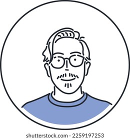 Vector illustration of a man avatar, lines style, modern and cute, with normal and happy expression