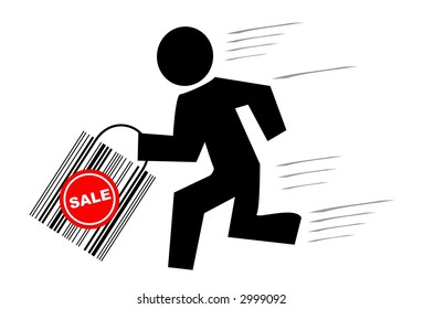 Vector illustration - Man with bag is running for sale