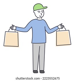 Vector illustration of a man with bags. isolated.