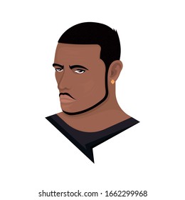 Vector illustration of a man with a bald fade and chin curtain beard on a white background. Modern person with a stylish haircut and beard. Template for barbershops, salons. Avatar in style realism.