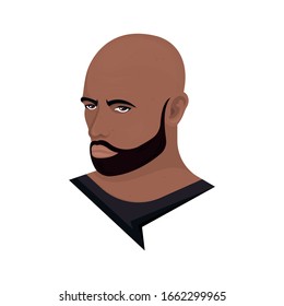 Vector illustration of a man with a bald head and a hollywoodian beard on a white background. Modern person with a stylish haircut and beard. Template for barbershops, salons. Avatar in style realism.