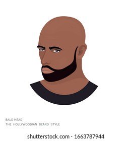 Vector illustration of a man with a bald head and a hollywoodian beard on a white background. Modern person with a stylish haircut and beard. Template for barbershops, salons. Avatar in style realism.
