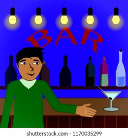 Vector illustration of a man in a bar