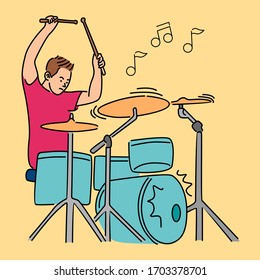 Vector Illustration Man Beating Drums Cartoon Stock Vector (Royalty ...