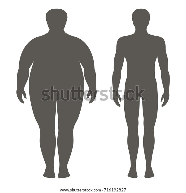 減量前後の男性のベクターイラスト 男性のボディシルエット 成功した食事とスポーツのコンセプト 痩せた太った男の子 のベクター画像素材 ロイヤリティ フリー